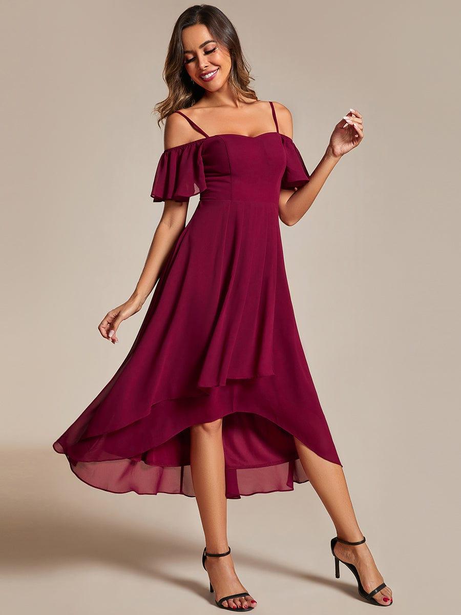 JORDANE|Spaghetti Strap Cold Shoulder Chiffon A-Line Midi Bridesmaid Dress