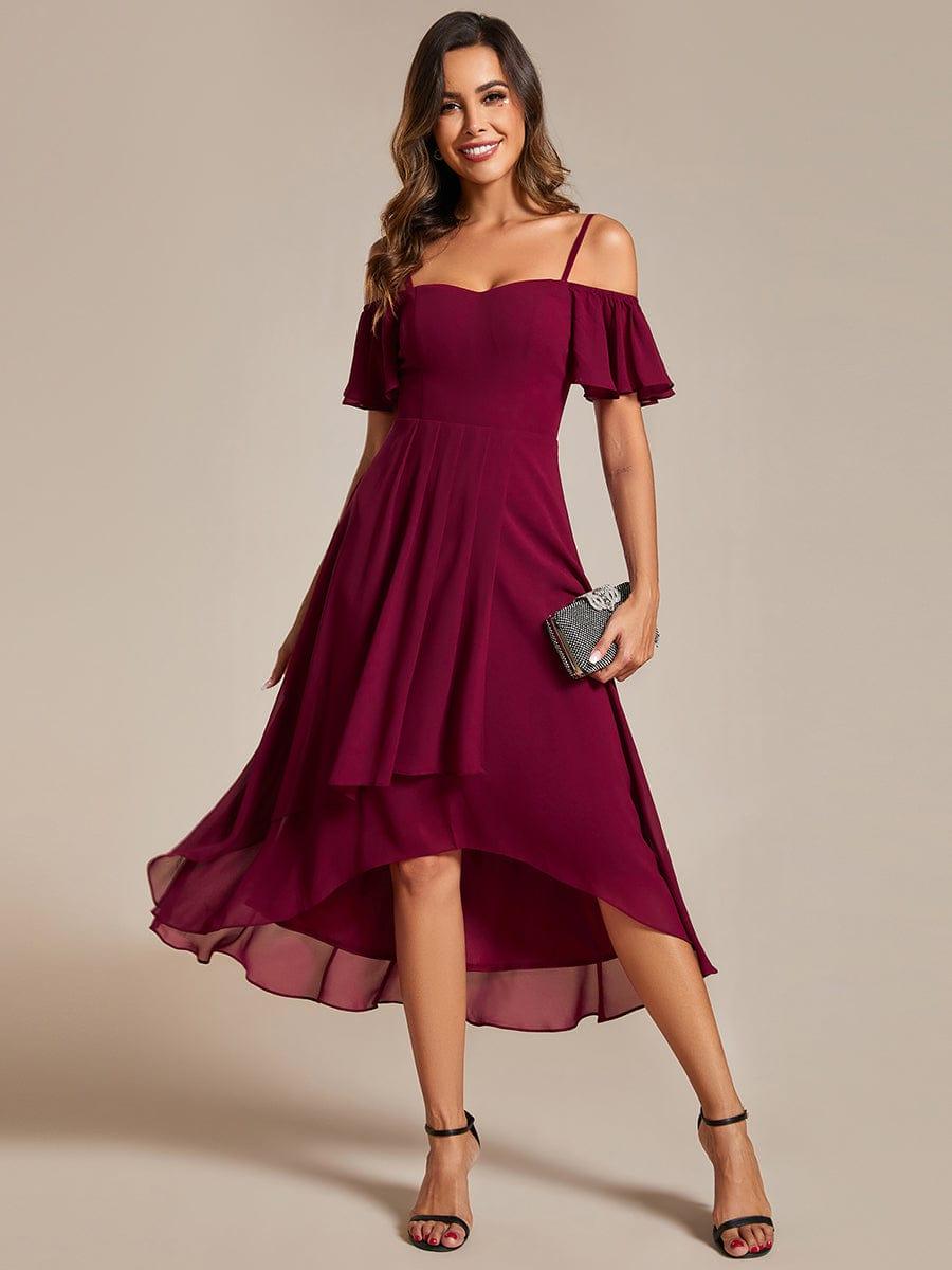 JORDANE|Spaghetti Strap Cold Shoulder Chiffon A-Line Midi Bridesmaid Dress
