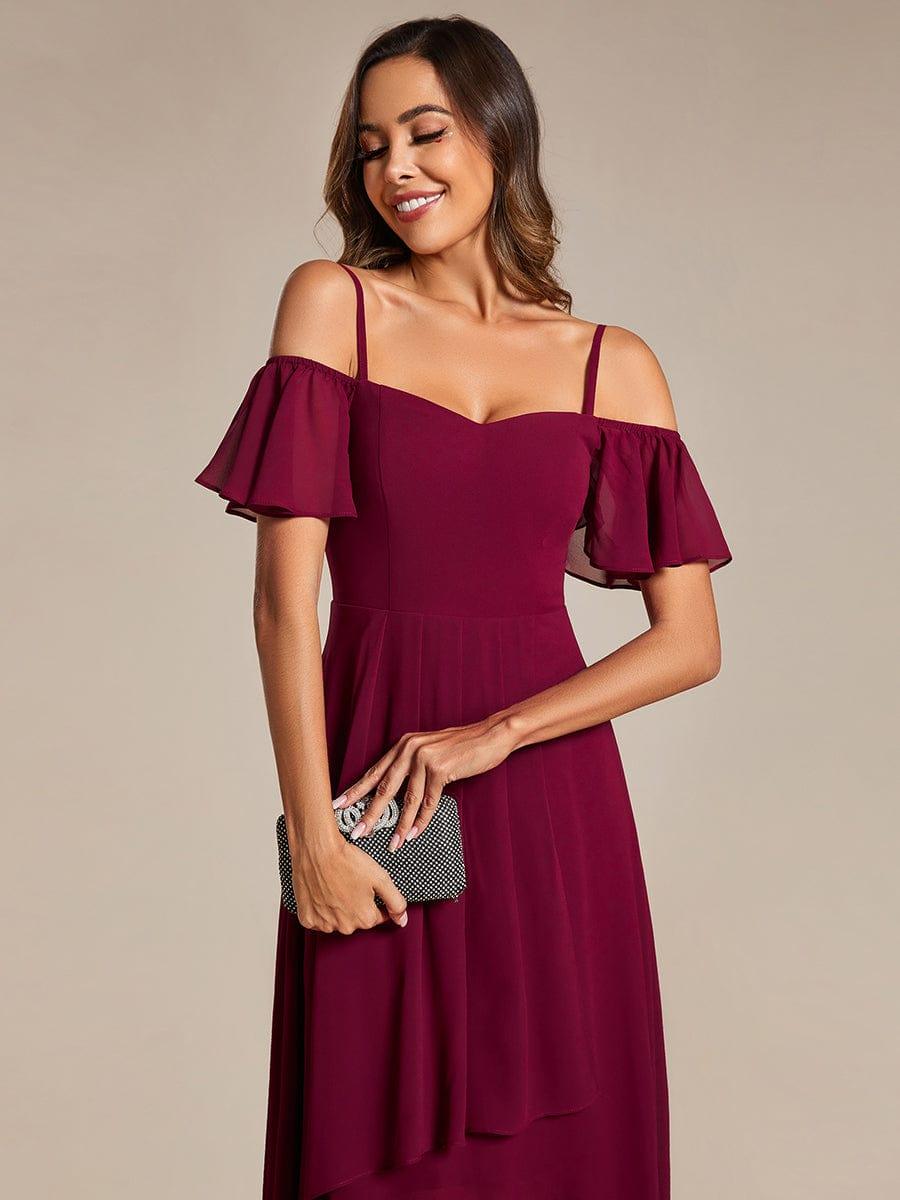 JORDANE|Spaghetti Strap Cold Shoulder Chiffon A-Line Midi Bridesmaid Dress