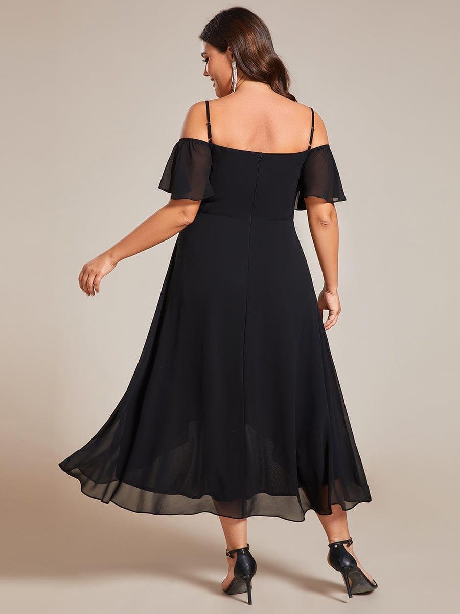 JORDANE|Spaghetti Strap Cold Shoulder Chiffon A-Line Midi Bridesmaid Dress