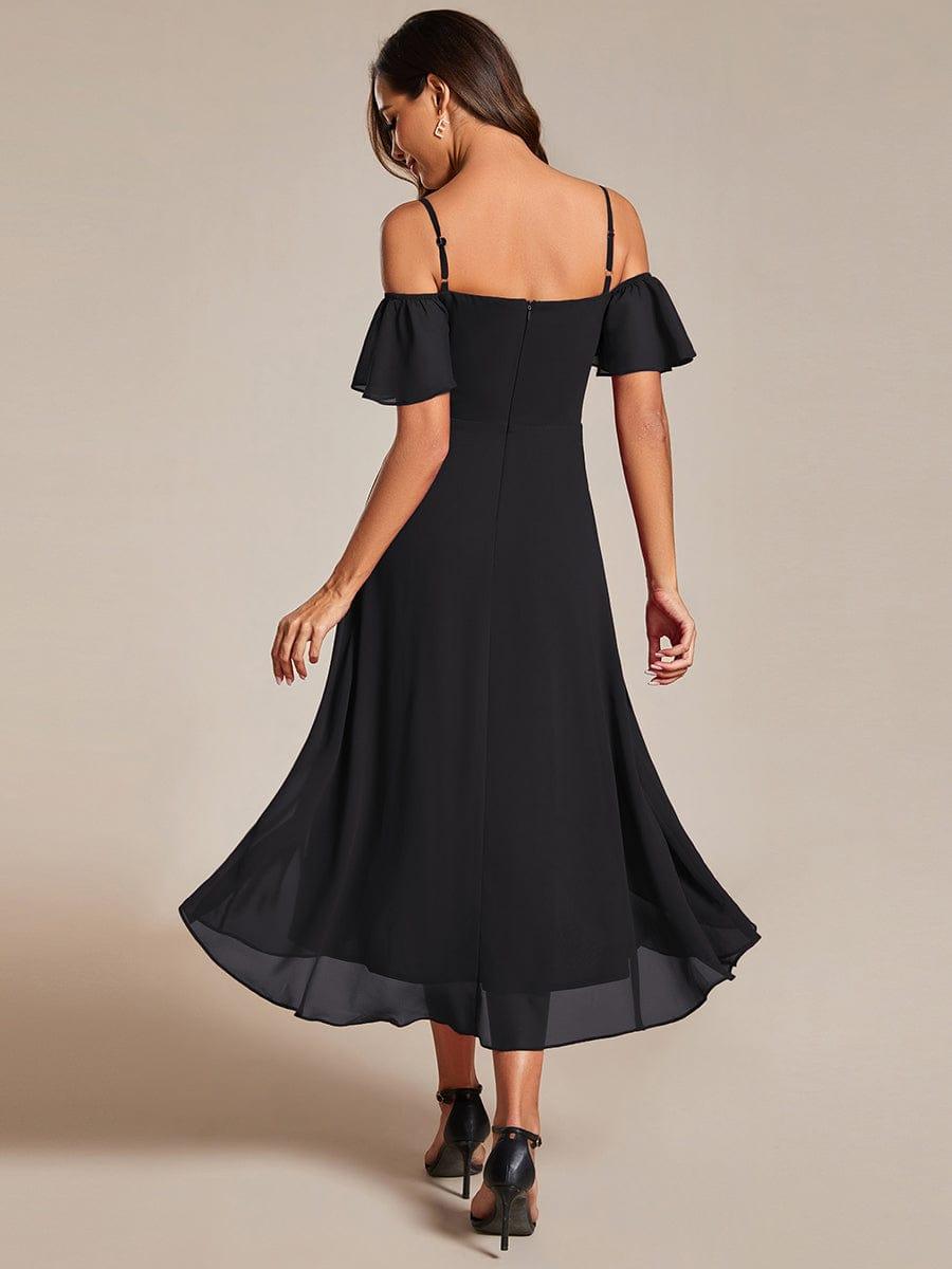 JORDANE|Spaghetti Strap Cold Shoulder Chiffon A-Line Midi Bridesmaid Dress