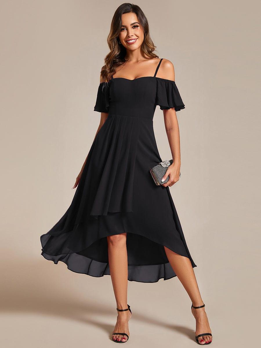 JORDANE|Spaghetti Strap Cold Shoulder Chiffon A-Line Midi Bridesmaid Dress