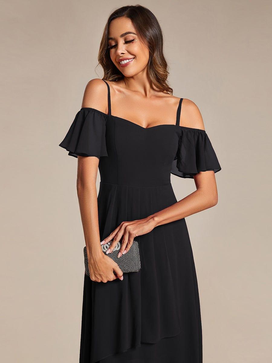 JORDANE|Spaghetti Strap Cold Shoulder Chiffon A-Line Midi Bridesmaid Dress