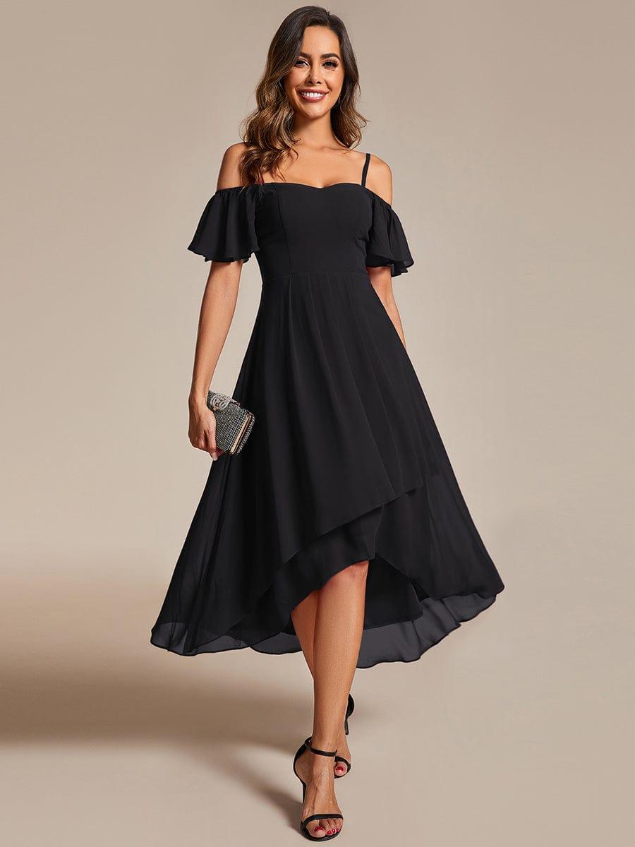 JORDANE|Spaghetti Strap Cold Shoulder Chiffon A-Line Midi Bridesmaid Dress