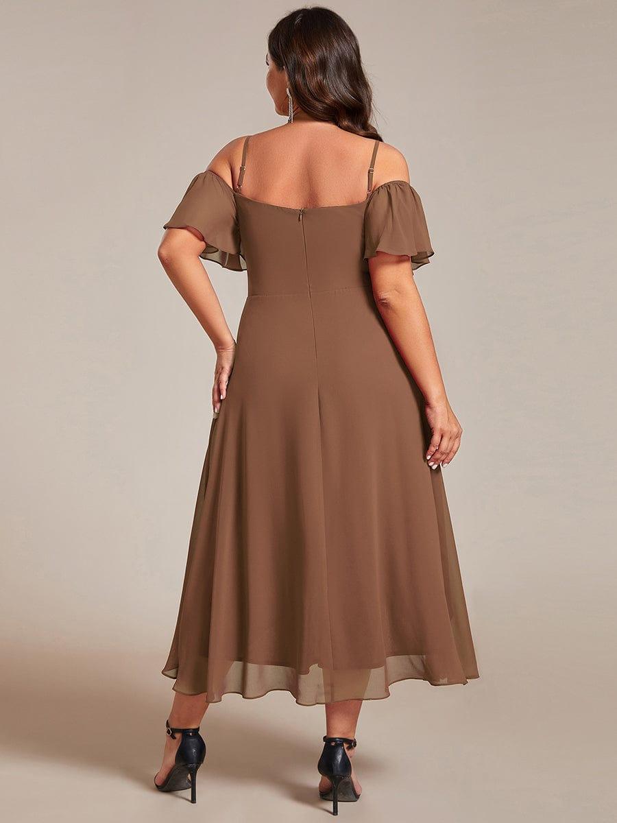 JORDANE|Spaghetti Strap Cold Shoulder Chiffon A-Line Midi Bridesmaid Dress