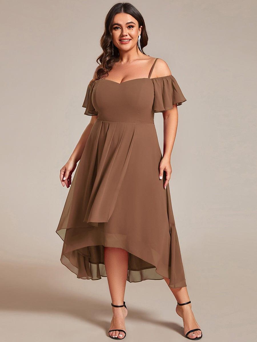 JORDANE|Spaghetti Strap Cold Shoulder Chiffon A-Line Midi Bridesmaid Dress