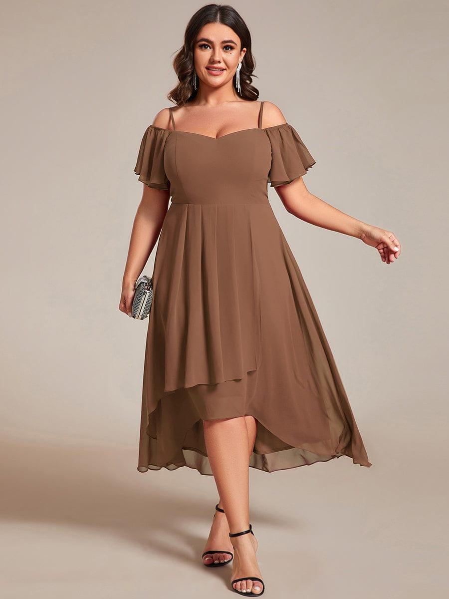 JORDANE|Spaghetti Strap Cold Shoulder Chiffon A-Line Midi Bridesmaid Dress