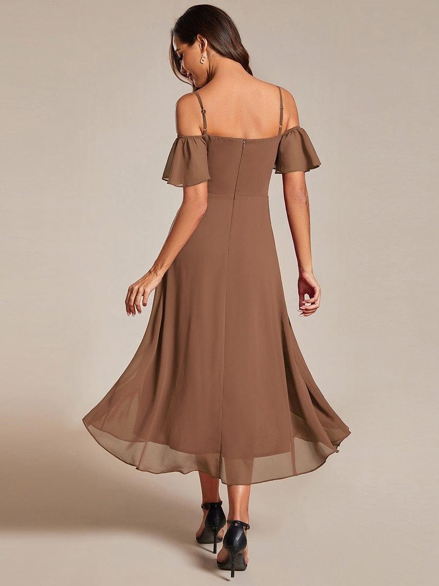 JORDANE|Spaghetti Strap Cold Shoulder Chiffon A-Line Midi Bridesmaid Dress
