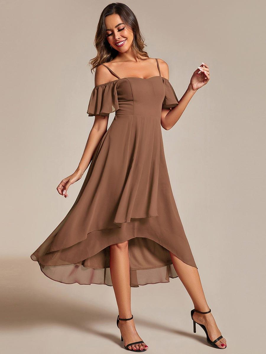 JORDANE|Spaghetti Strap Cold Shoulder Chiffon A-Line Midi Bridesmaid Dress