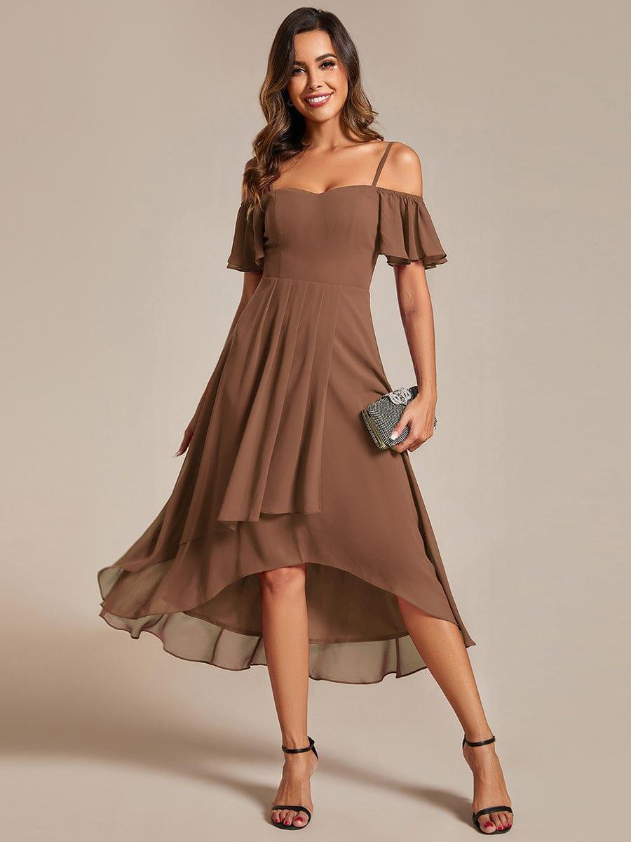 JORDANE|Spaghetti Strap Cold Shoulder Chiffon A-Line Midi Bridesmaid Dress
