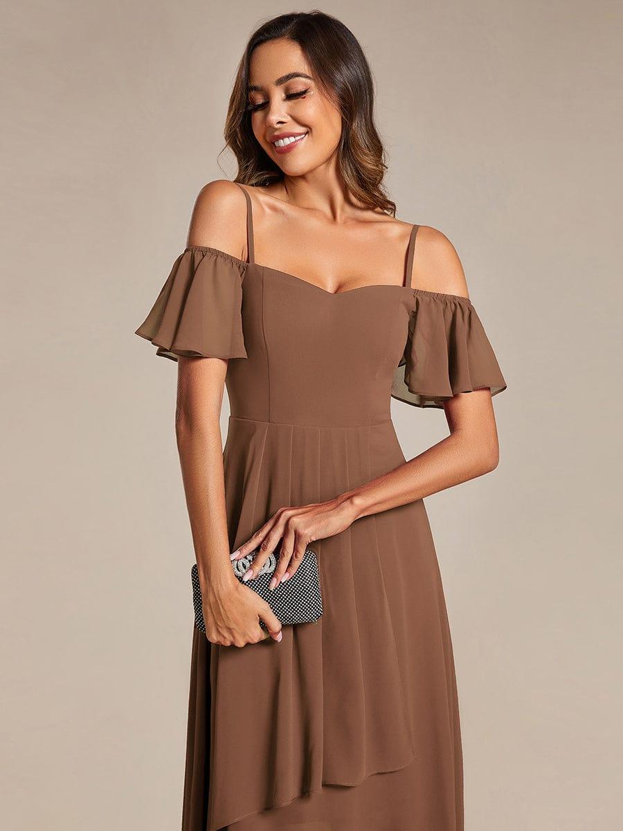 JORDANE|Spaghetti Strap Cold Shoulder Chiffon A-Line Midi Bridesmaid Dress