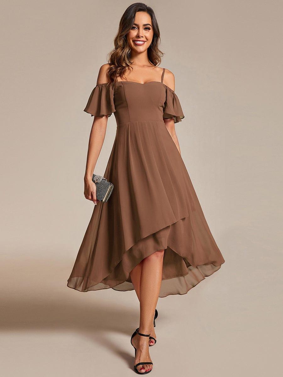 JORDANE|Spaghetti Strap Cold Shoulder Chiffon A-Line Midi Bridesmaid Dress