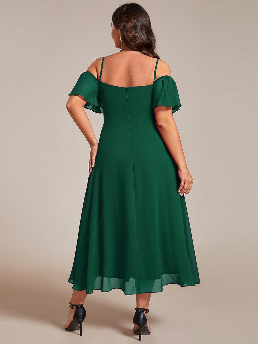 JORDANE|Spaghetti Strap Cold Shoulder Chiffon A-Line Midi Bridesmaid Dress
