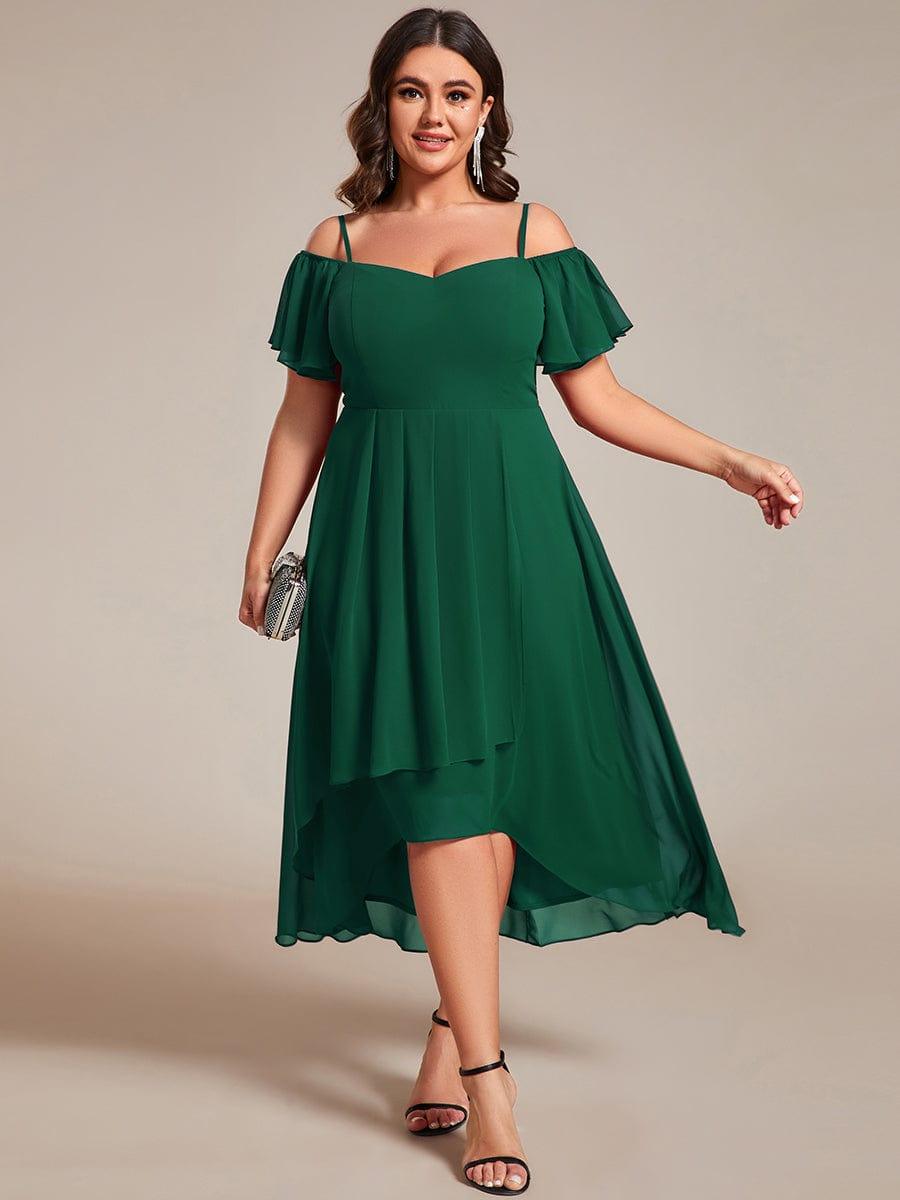 JORDANE|Spaghetti Strap Cold Shoulder Chiffon A-Line Midi Bridesmaid Dress