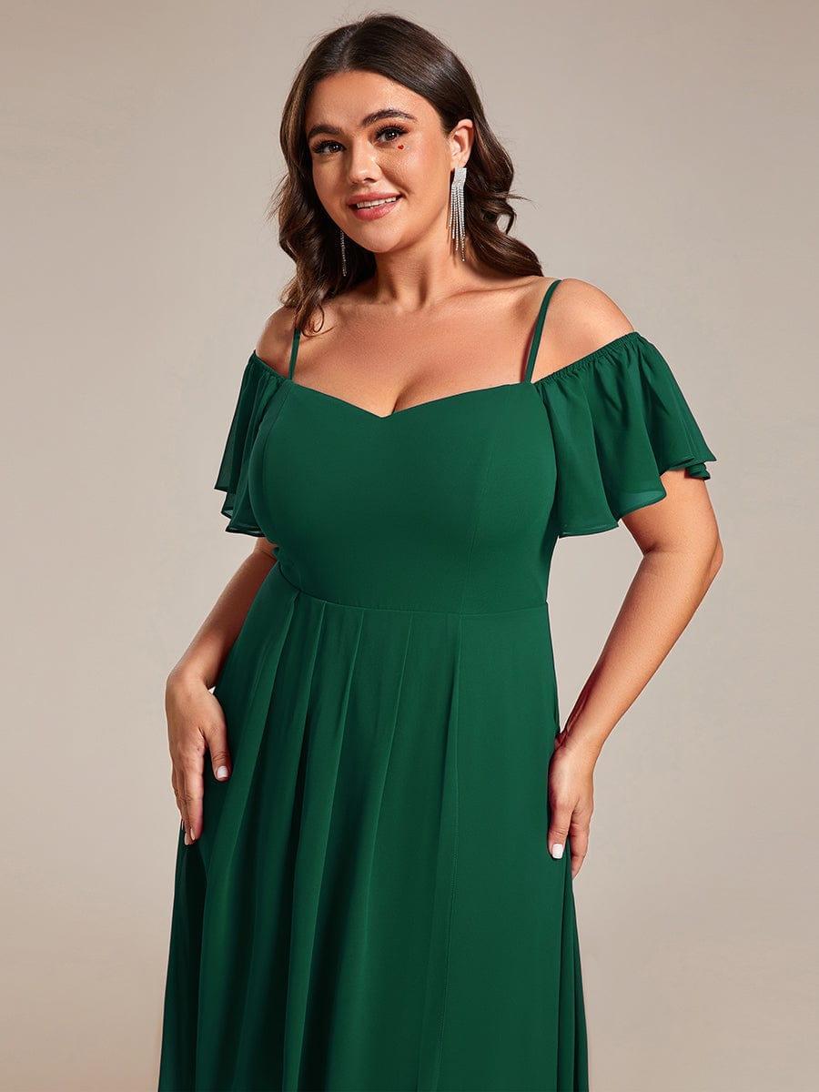 JORDANE|Spaghetti Strap Cold Shoulder Chiffon A-Line Midi Bridesmaid Dress