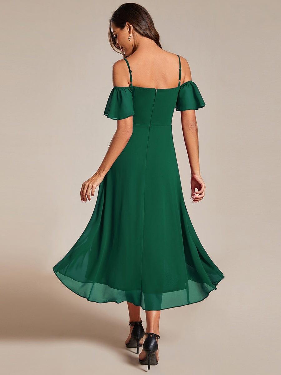JORDANE|Spaghetti Strap Cold Shoulder Chiffon A-Line Midi Bridesmaid Dress