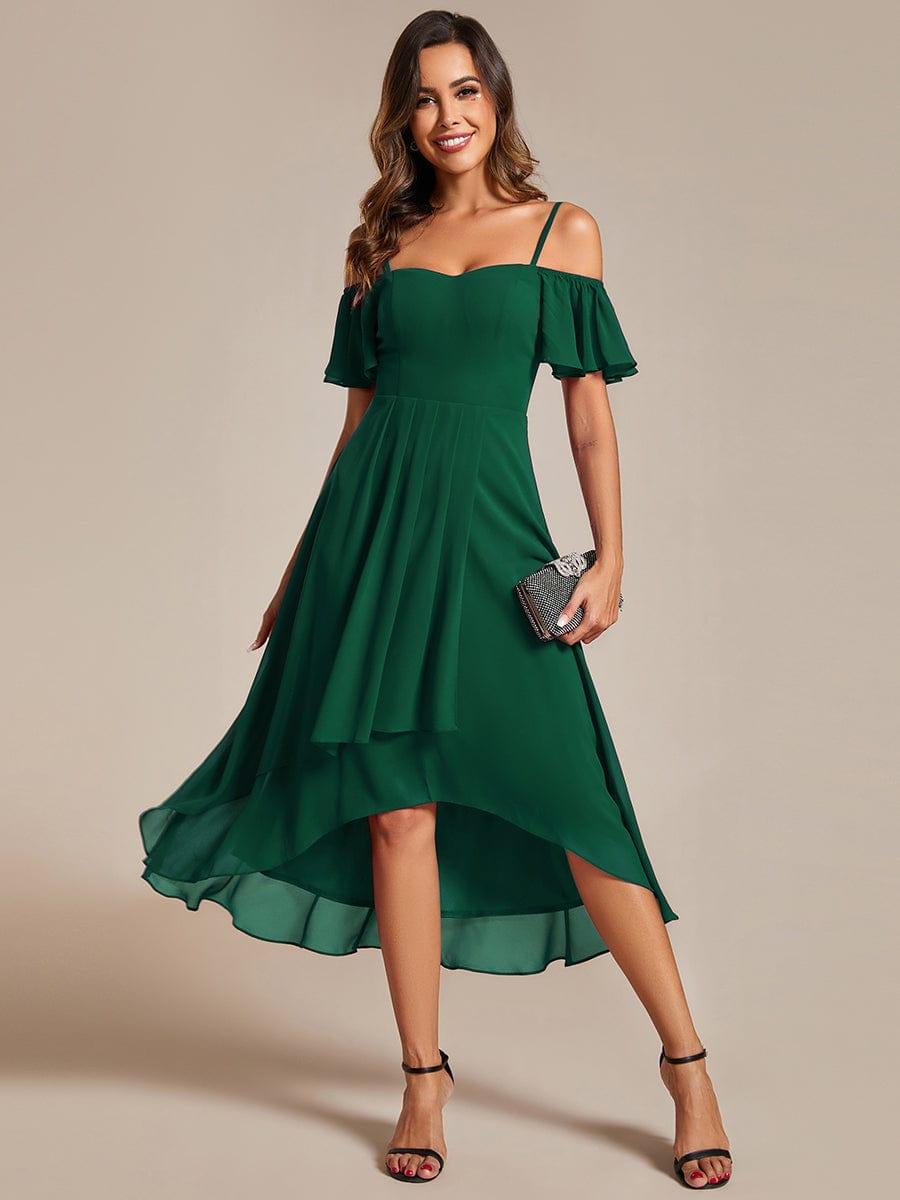 JORDANE|Spaghetti Strap Cold Shoulder Chiffon A-Line Midi Bridesmaid Dress
