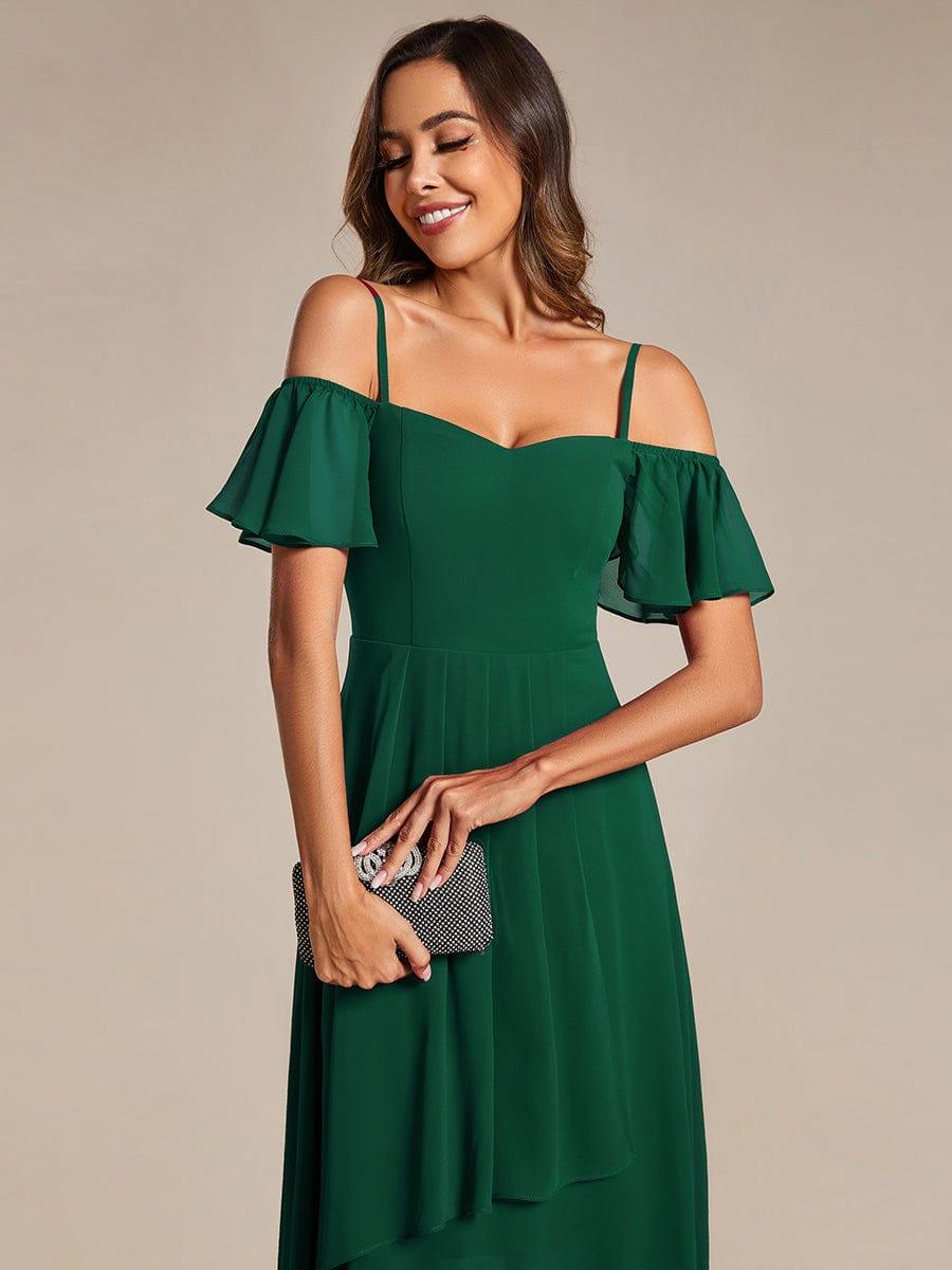 JORDANE|Spaghetti Strap Cold Shoulder Chiffon A-Line Midi Bridesmaid Dress