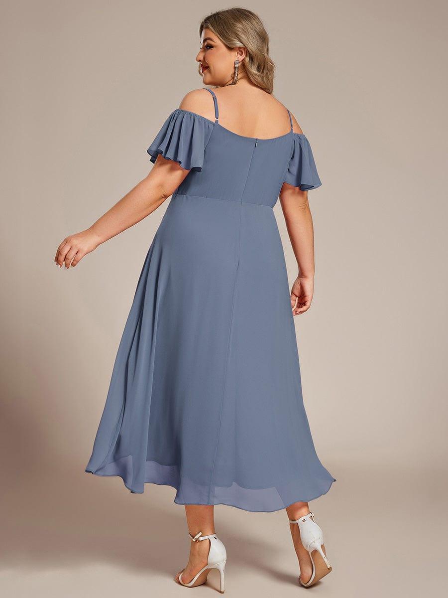 JORDANE|Spaghetti Strap Cold Shoulder Chiffon A-Line Midi Bridesmaid Dress
