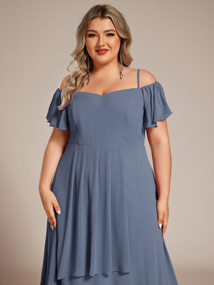 JORDANE|Spaghetti Strap Cold Shoulder Chiffon A-Line Midi Bridesmaid Dress