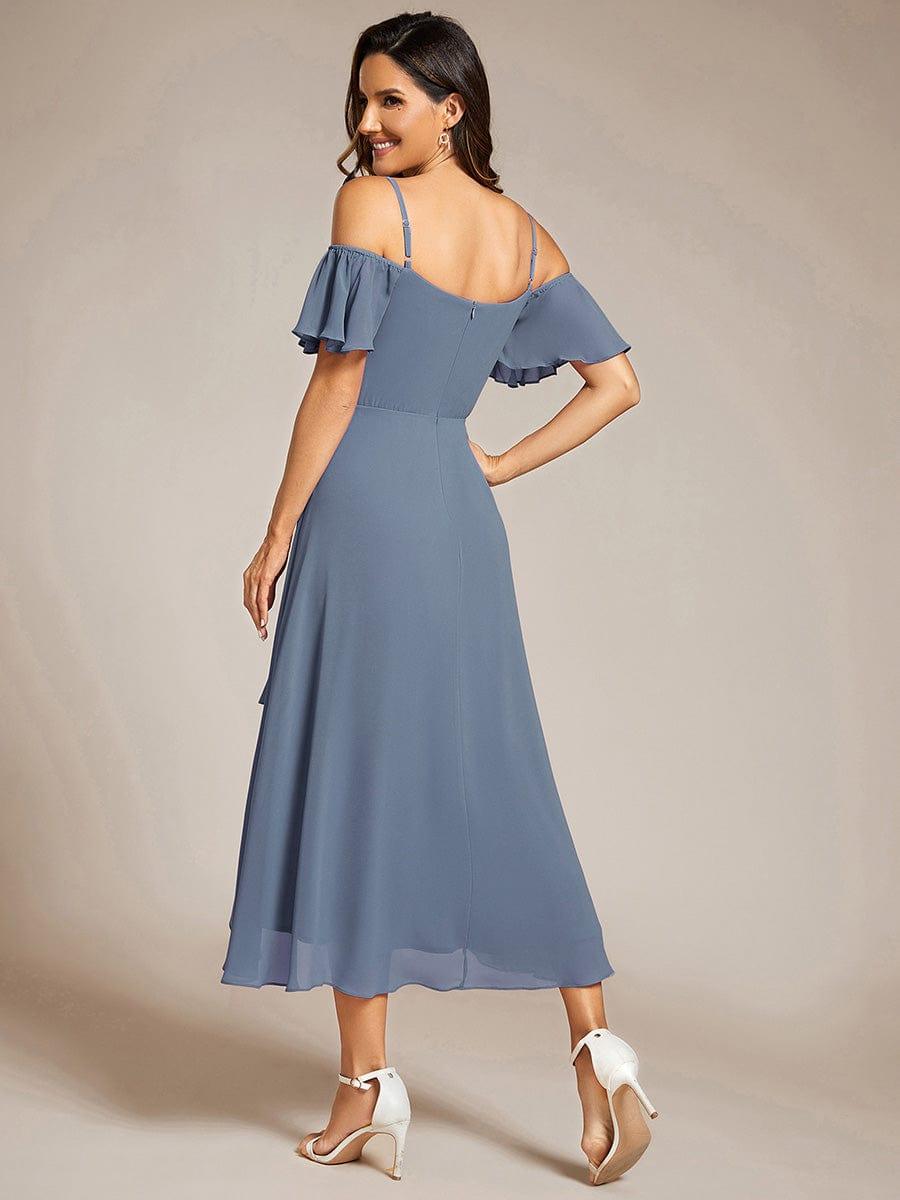 JORDANE|Spaghetti Strap Cold Shoulder Chiffon A-Line Midi Bridesmaid Dress