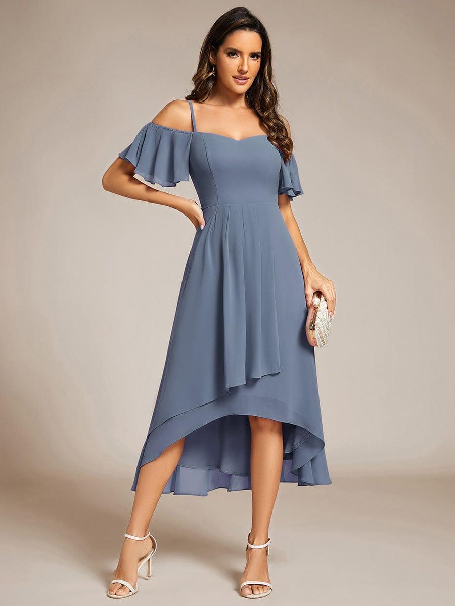 JORDANE|Spaghetti Strap Cold Shoulder Chiffon A-Line Midi Bridesmaid Dress