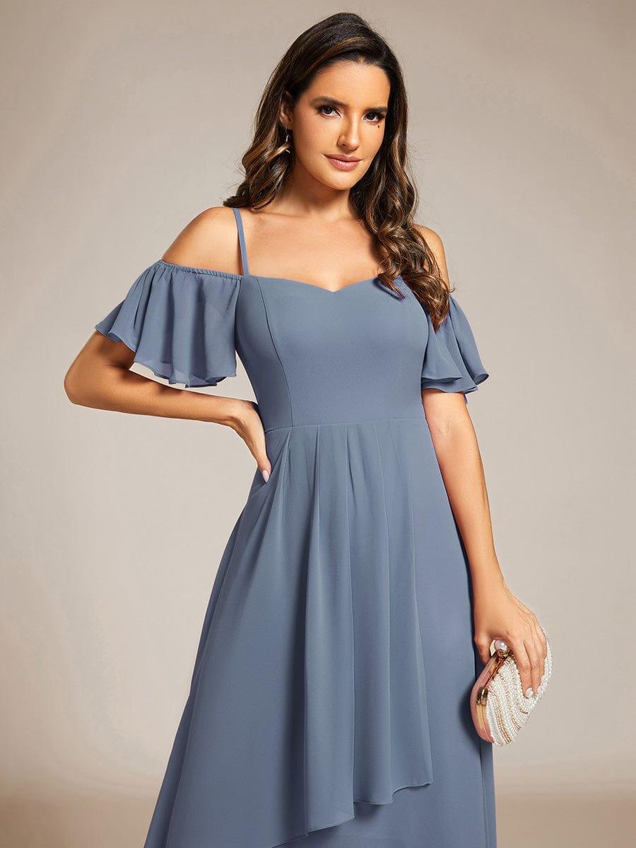 JORDANE|Spaghetti Strap Cold Shoulder Chiffon A-Line Midi Bridesmaid Dress
