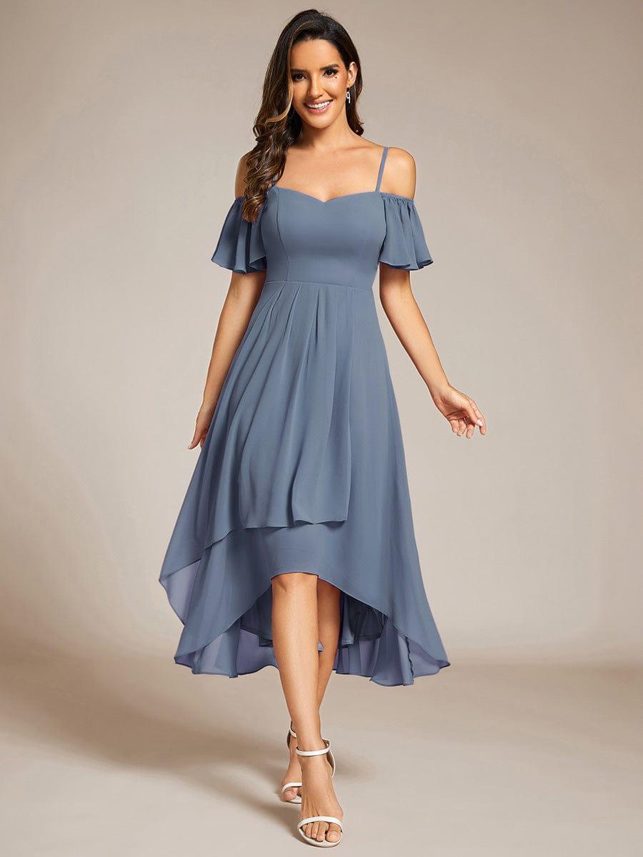 JORDANE|Spaghetti Strap Cold Shoulder Chiffon A-Line Midi Bridesmaid Dress