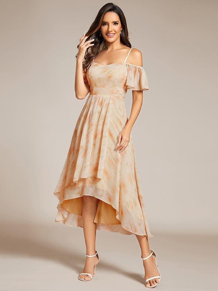 JORDANE|Spaghetti Strap Cold Shoulder Chiffon A-Line Midi Bridesmaid Dress