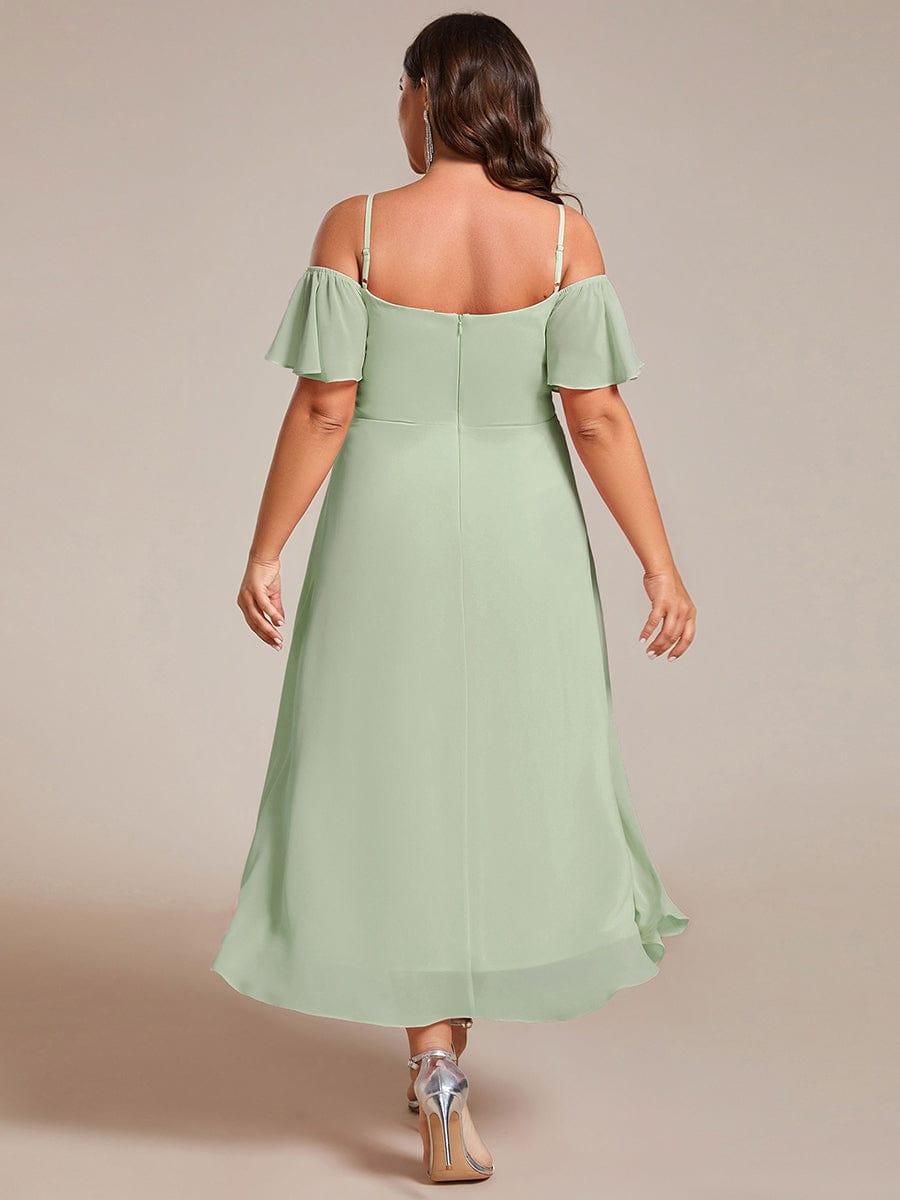 JORDANE|Spaghetti Strap Cold Shoulder Chiffon A-Line Midi Bridesmaid Dress