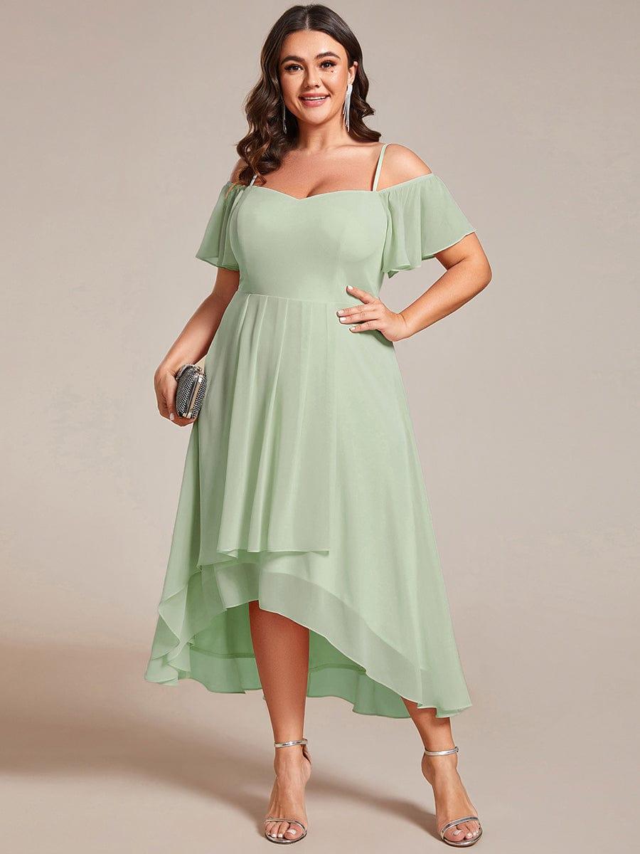 JORDANE|Spaghetti Strap Cold Shoulder Chiffon A-Line Midi Bridesmaid Dress