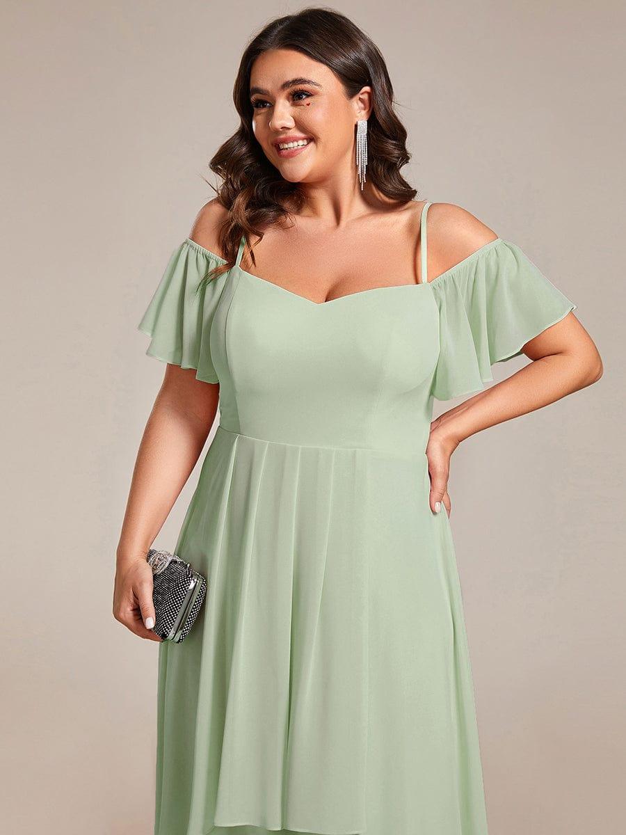 JORDANE|Spaghetti Strap Cold Shoulder Chiffon A-Line Midi Bridesmaid Dress