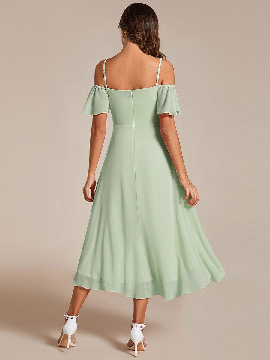 JORDANE|Spaghetti Strap Cold Shoulder Chiffon A-Line Midi Bridesmaid Dress