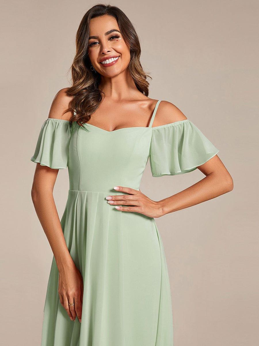 JORDANE|Spaghetti Strap Cold Shoulder Chiffon A-Line Midi Bridesmaid Dress