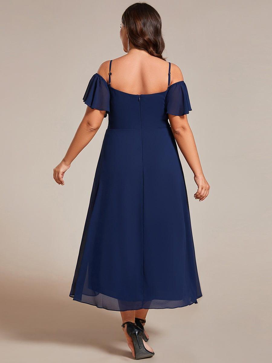 JORDANE|Spaghetti Strap Cold Shoulder Chiffon A-Line Midi Bridesmaid Dress