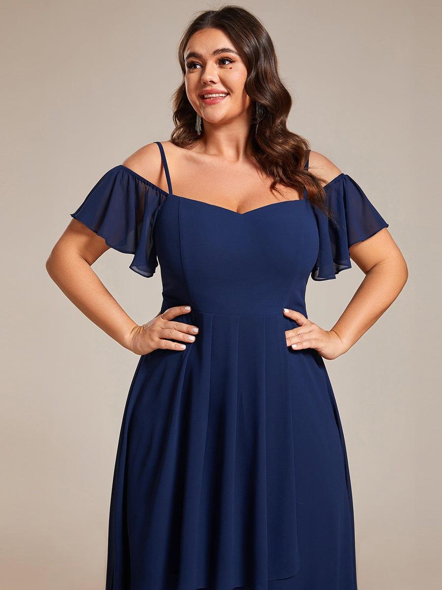 JORDANE|Spaghetti Strap Cold Shoulder Chiffon A-Line Midi Bridesmaid Dress