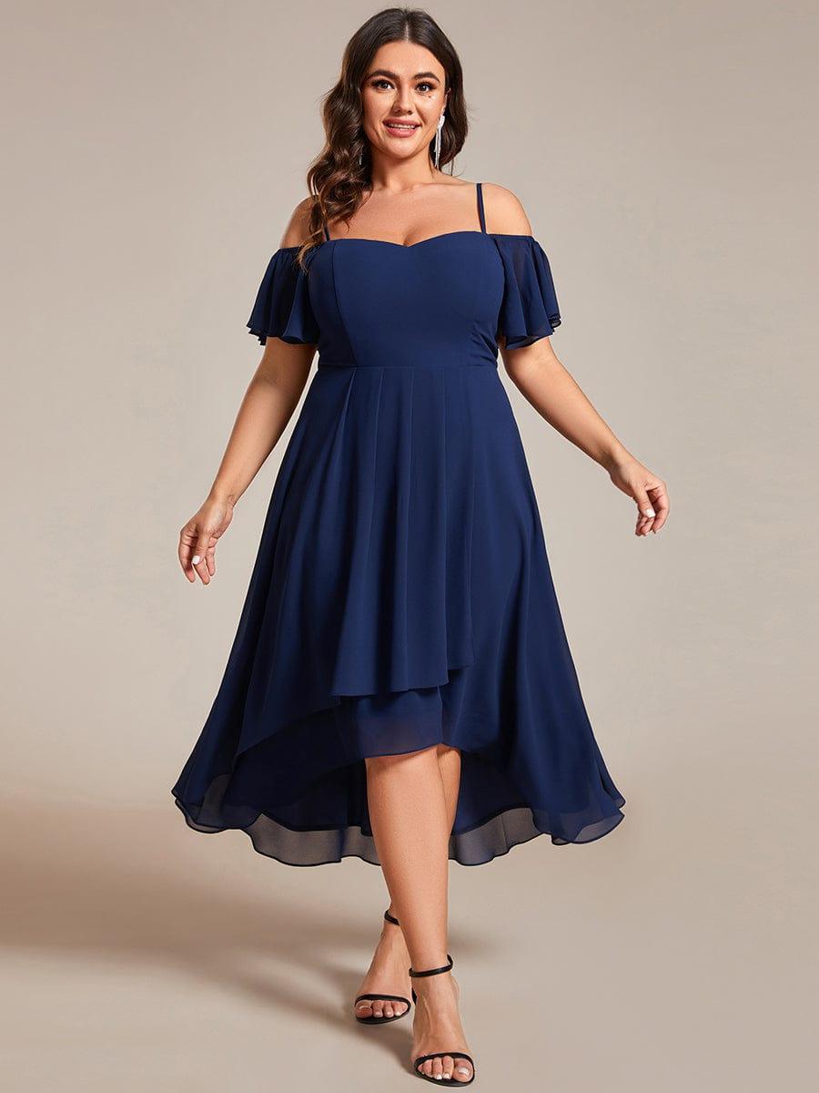 JORDANE|Spaghetti Strap Cold Shoulder Chiffon A-Line Midi Bridesmaid Dress