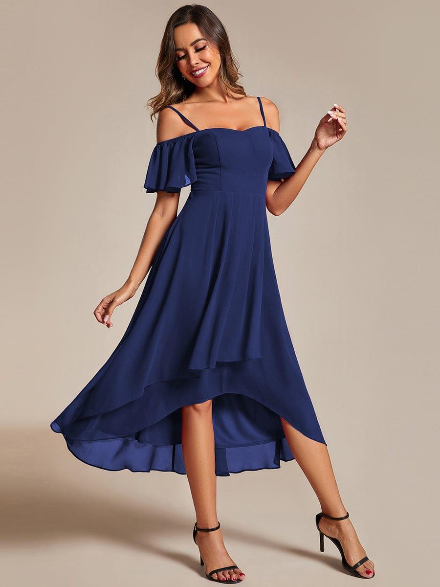 JORDANE|Spaghetti Strap Cold Shoulder Chiffon A-Line Midi Bridesmaid Dress