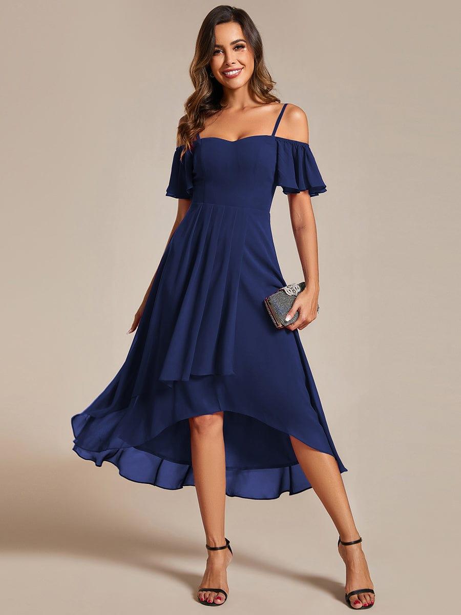 JORDANE|Spaghetti Strap Cold Shoulder Chiffon A-Line Midi Bridesmaid Dress