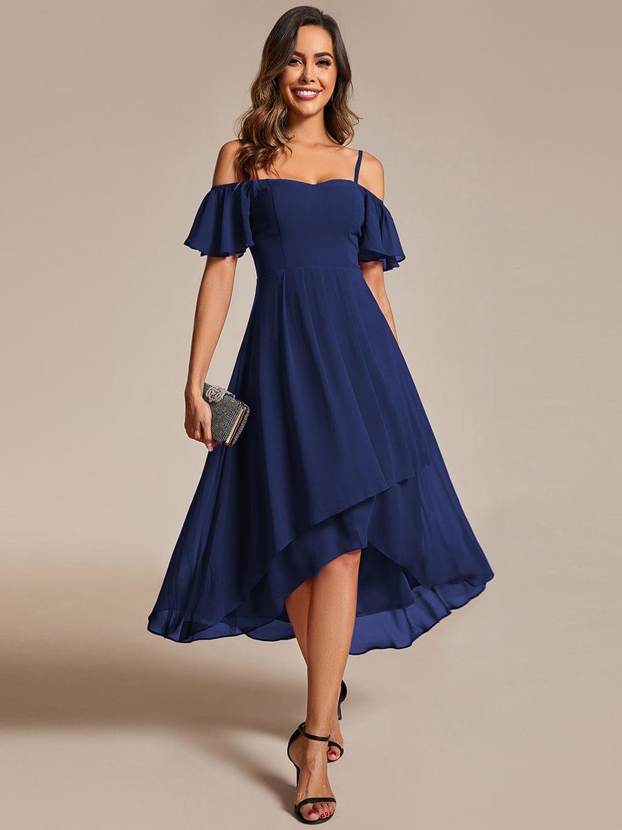 JORDANE|Spaghetti Strap Cold Shoulder Chiffon A-Line Midi Bridesmaid Dress