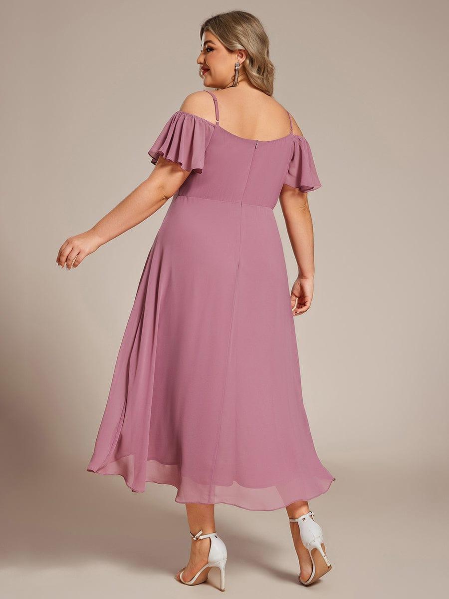 JORDANE|Spaghetti Strap Cold Shoulder Chiffon A-Line Midi Bridesmaid Dress