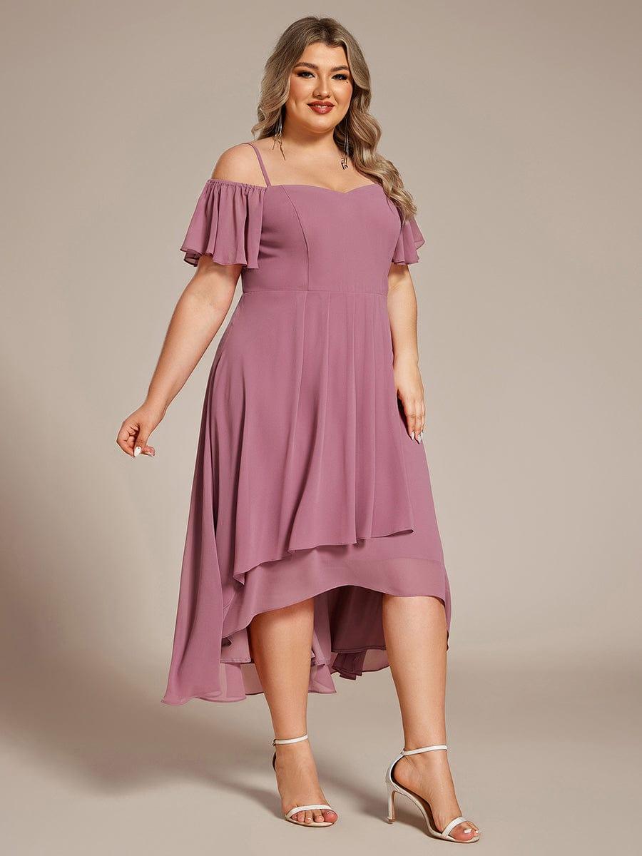 JORDANE|Spaghetti Strap Cold Shoulder Chiffon A-Line Midi Bridesmaid Dress