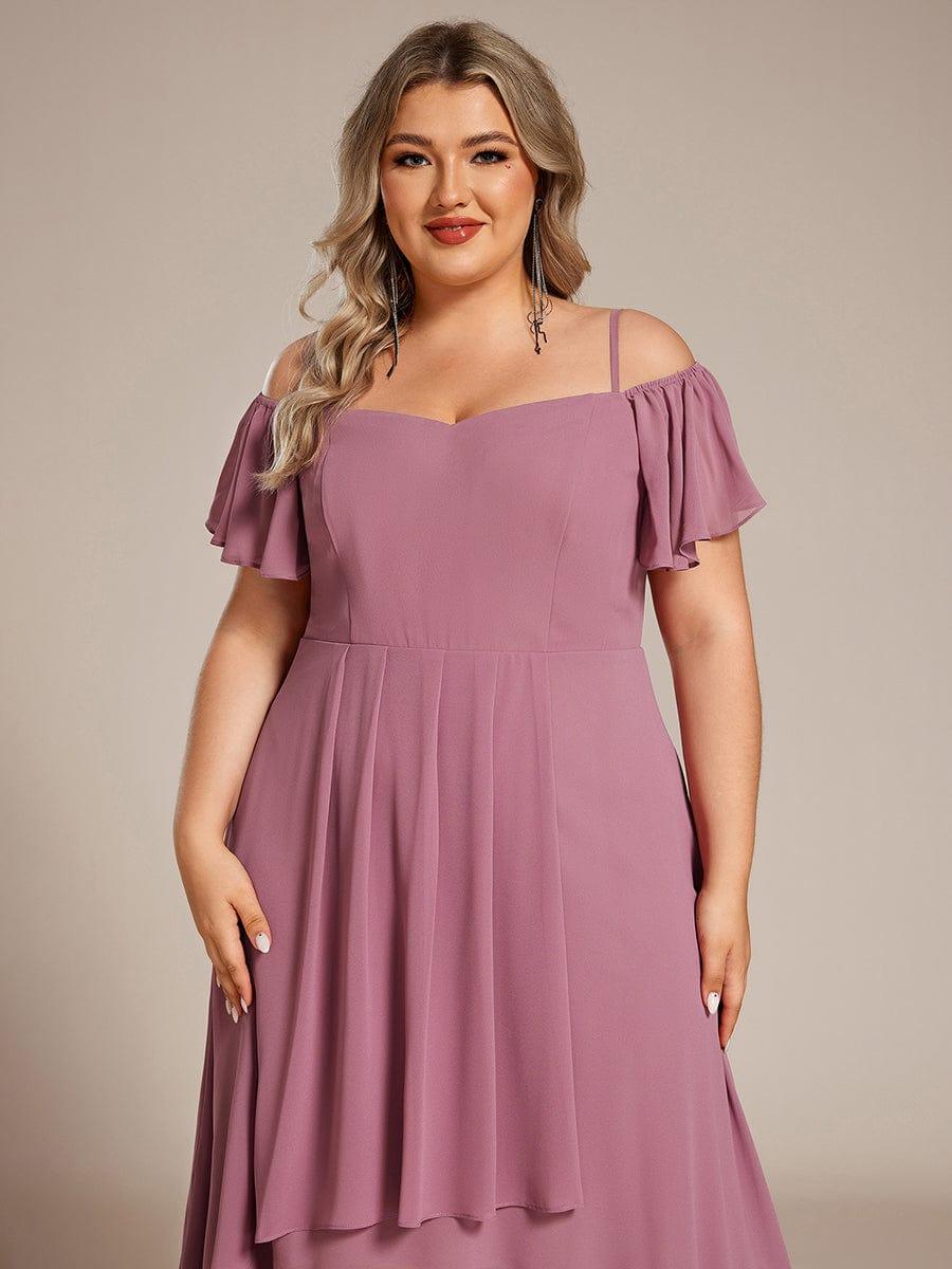 JORDANE|Spaghetti Strap Cold Shoulder Chiffon A-Line Midi Bridesmaid Dress