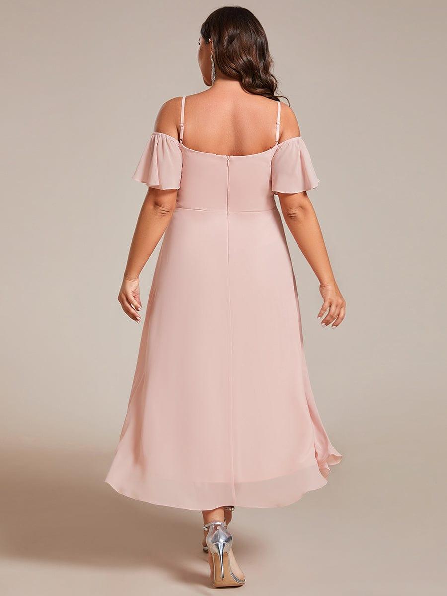 JORDANE|Spaghetti Strap Cold Shoulder Chiffon A-Line Midi Bridesmaid Dress