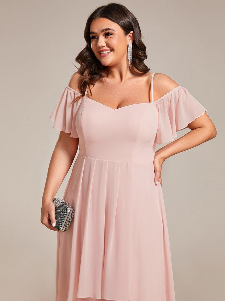 JORDANE|Spaghetti Strap Cold Shoulder Chiffon A-Line Midi Bridesmaid Dress