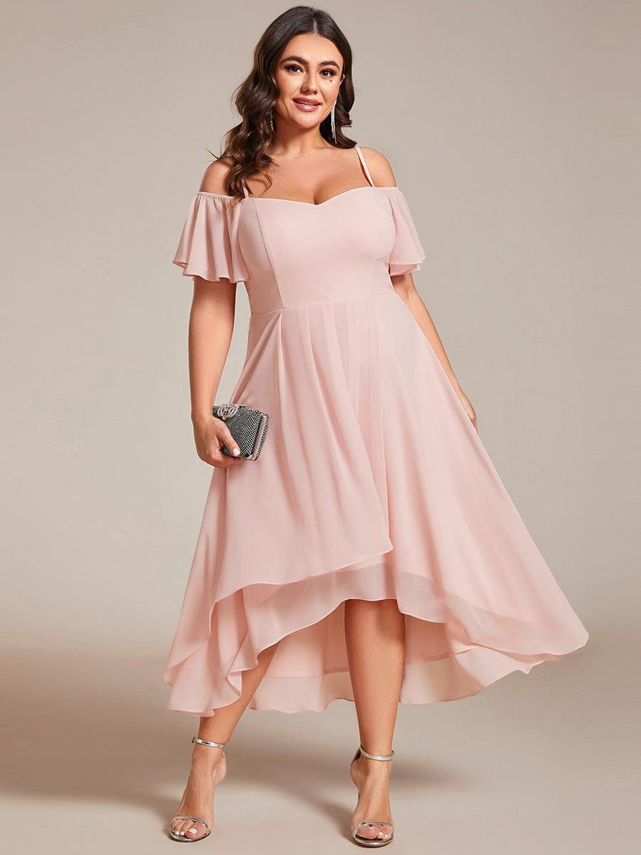 JORDANE|Spaghetti Strap Cold Shoulder Chiffon A-Line Midi Bridesmaid Dress