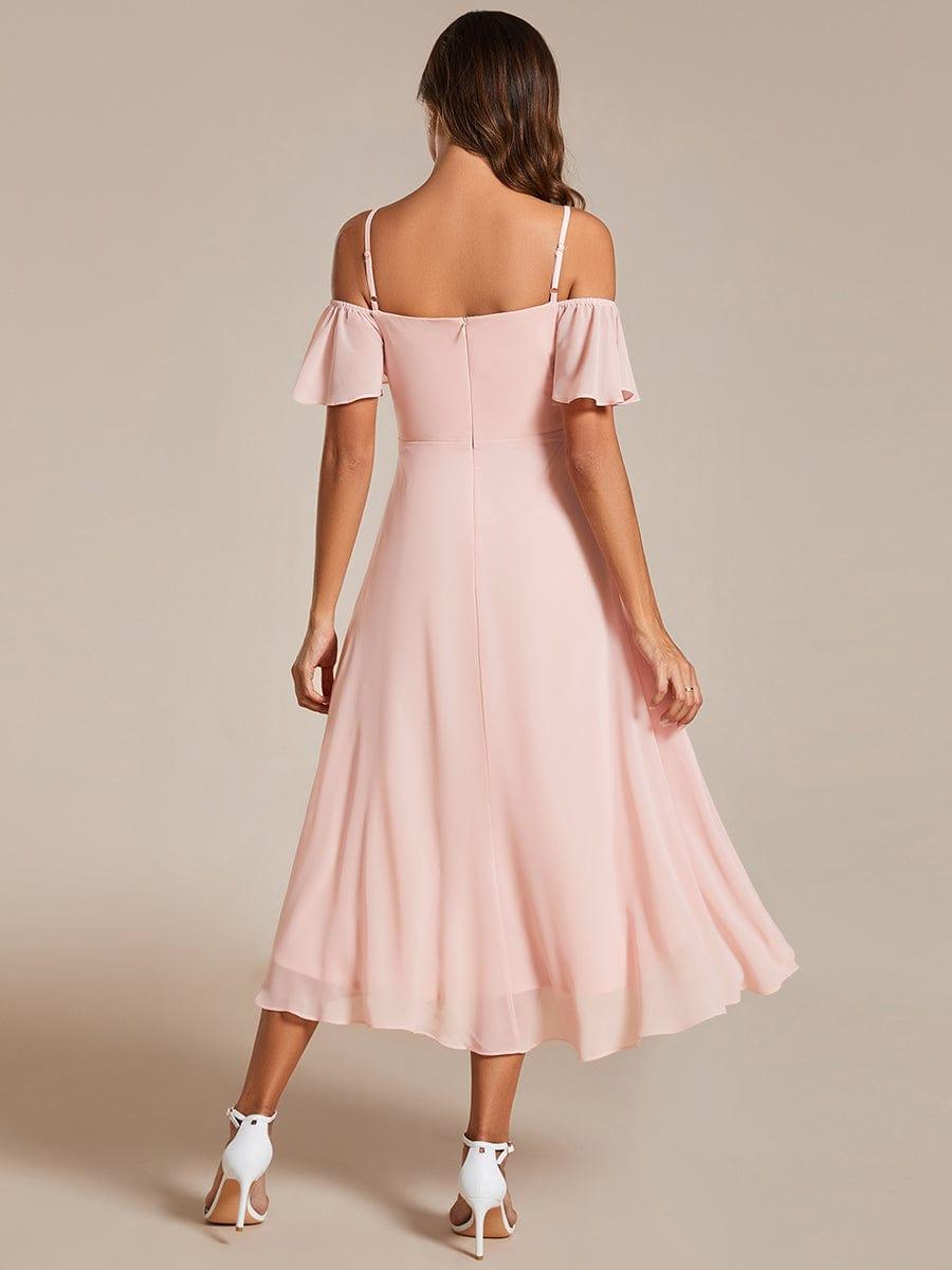 JORDANE|Spaghetti Strap Cold Shoulder Chiffon A-Line Midi Bridesmaid Dress
