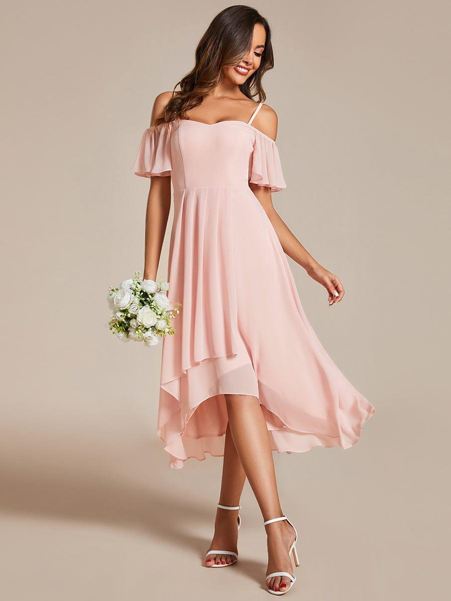JORDANE|Spaghetti Strap Cold Shoulder Chiffon A-Line Midi Bridesmaid Dress