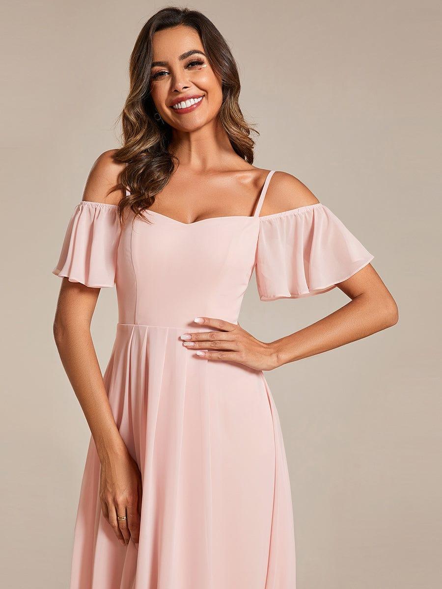JORDANE|Spaghetti Strap Cold Shoulder Chiffon A-Line Midi Bridesmaid Dress
