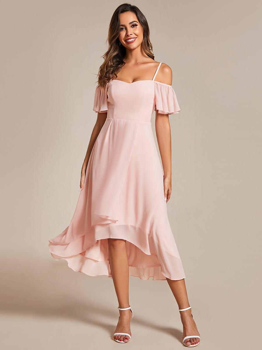JORDANE|Spaghetti Strap Cold Shoulder Chiffon A-Line Midi Bridesmaid Dress